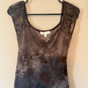 Tracy Reese Brown Sheer Floral Blouse